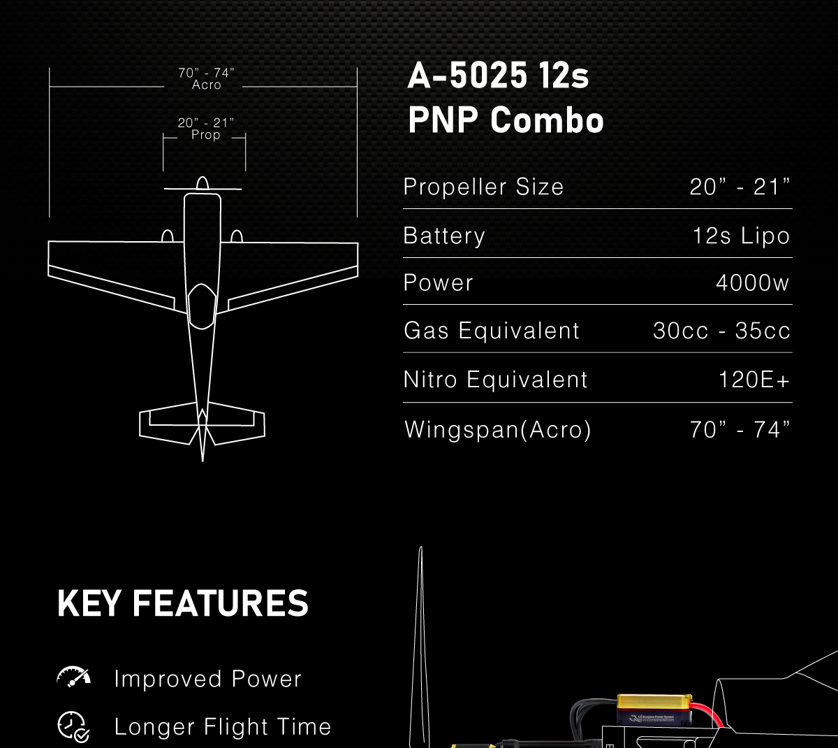 Scorpion A-5025 PNP Combo (12s / 30cc-35cc /4000w) features